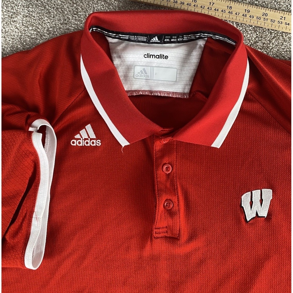 Adidas Climalite Player Issued Wisconsin Badgers Polo Shirt Red Mens 4XLT Read